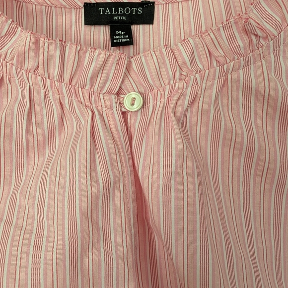 Talbots Pink Stripe Short Sleeve Blouse Medium Petite - Picture 4 of 9